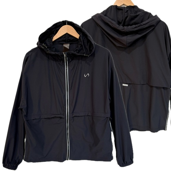 TLF Hooded Windbreaker Womens Size M Black Reflective Sporty Running Zip Jacket - Picture 1 of 10